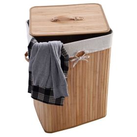 Bamboo Laundry Hamper, Single Lattice Folding Cloth Storage Basket Dirty Clothes Hamper, Collapsible Hamper with Lid and Removable Lining RT (Color: wood color)