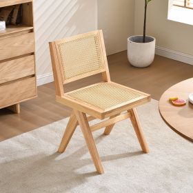 Vintage Solid Wood Rattan Chair, For Dining Room, living Room, Outdoor, Natural (Color: Natural, Material: Solid Wood+Rattan)