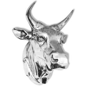 Cow Head Decoration Wall-Mounted Aluminum Silver (Color: Silver)