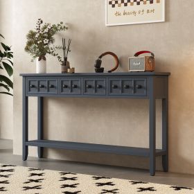 Rustic Entryway Console Table,60" Long Sofa Table with Two Different Size Drawers and Bottom Shelf for Storage (Color: hale navy, Material: Solid Wood)