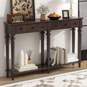 Retro Console Table with 4 Drawers and Open Shelf,perfect for Entryways,Living Rooms,and Hallways (Color: Espresso, Material: Solid Wood+MDF)