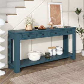 Console Table/Sofa Table with Storage Drawers and Bottom Shelf for Entryway Hallway (Color: Dark blue, Material: Solid Wood)