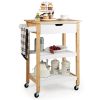 3-Tier Kitchen Island Cart Rolling Service Trolley with Bamboo Top