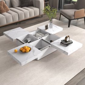 Square Marble Veneer Coffee Table Sliding Top with Storage in 39.4'' (Color: White, Material: MDF)