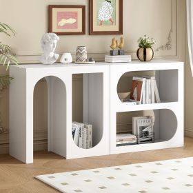 Modular Entryway Console Table with Rectangular Exterior and Curved Interior Design for Customizable Arrangements,Suitable for Study (Color: White, Material: MDF)