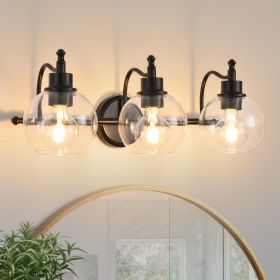 3-Lights Bathroom Vanity Lighting Fixtures Brushed Gold Modern Vanity Light 22Inch Bathroom Light Fixture Bathroom Lights Over Mirror with Clear (Main Color: Black, Main Material: Metal)