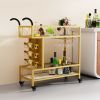 Bar Cart Gold, Home Bar Serving Cart, Beverage Cart with 2 Shelves Wine Rack, Glass Holder, Brake Rolling Kitchen Cart for Bar, Dining Room