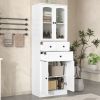 Tall Bathroom Storage Cabinet, Cabinet with Four Doors and Drawers, Adjustable Shelf, MDF Board