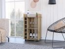 Huali Bar Cart, Six Built-in Wine Rack, Glass Door, Four Casters, Two Shelves