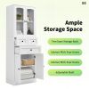 Tall Bathroom Storage Cabinet, Cabinet with Four Doors and Drawers, Adjustable Shelf, MDF Board